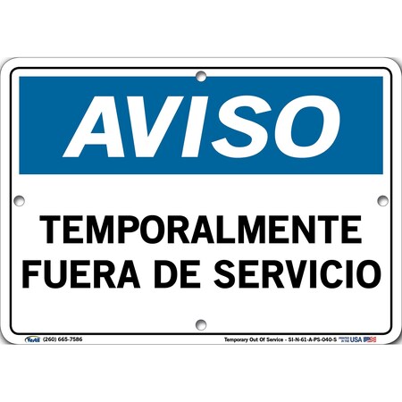 Vestil Polystyrene Sign, 7-1/2" Height, 10-1/2" Width, Polystyrene, Rectangle, Spanish SI-N-61-A-PS-040-S